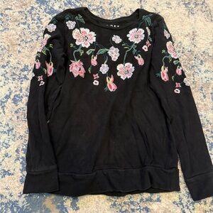 LOFT Black Top with Floral Embroidery